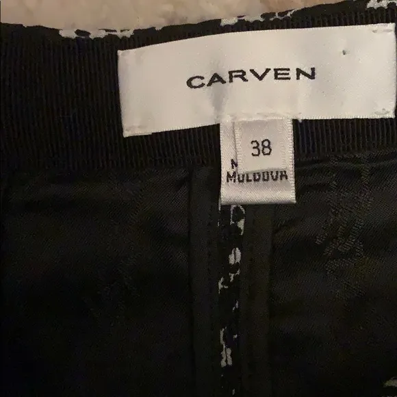 Carven Black white floral print mini pleated A-Line skirt sz 4