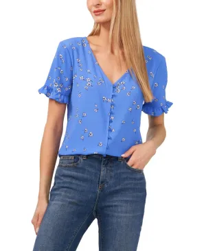 CeCe Womens Printed Ruffled Button-Down Blouse 7030036