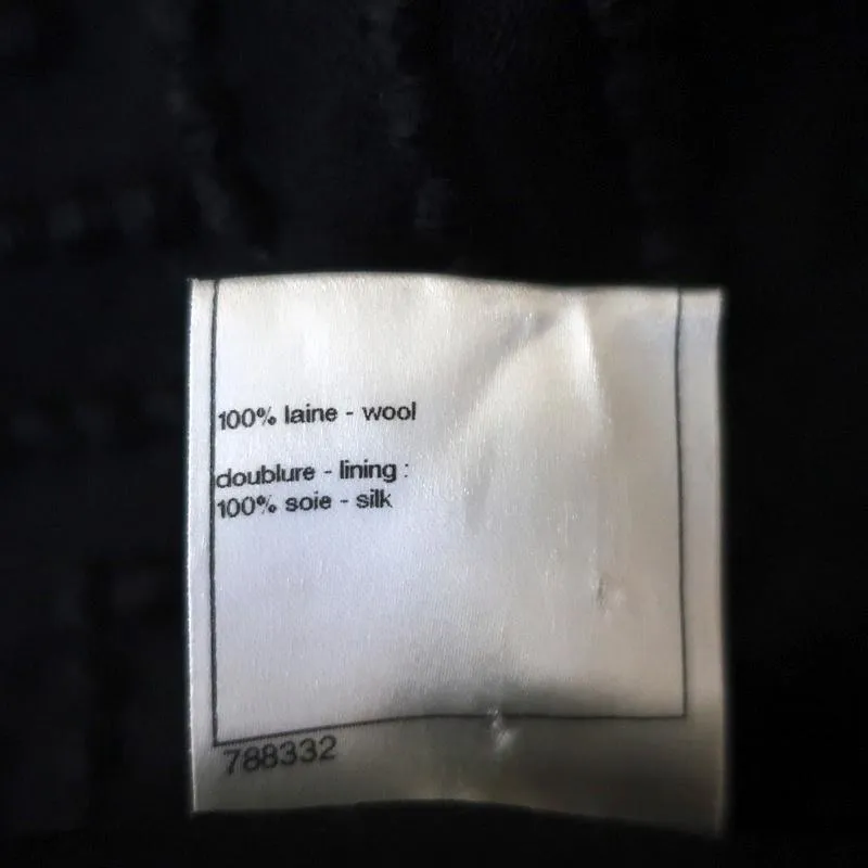 Chanel 09A Dress Black Zig Zag Embroidered Wool Size 42 Sleeveless Shift