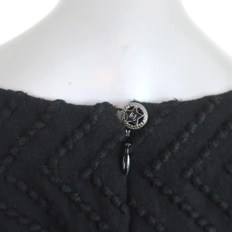 Chanel 09A Dress Black Zig Zag Embroidered Wool Size 42 Sleeveless Shift