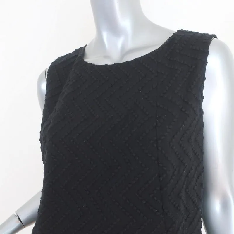 Chanel 09A Dress Black Zig Zag Embroidered Wool Size 42 Sleeveless Shift