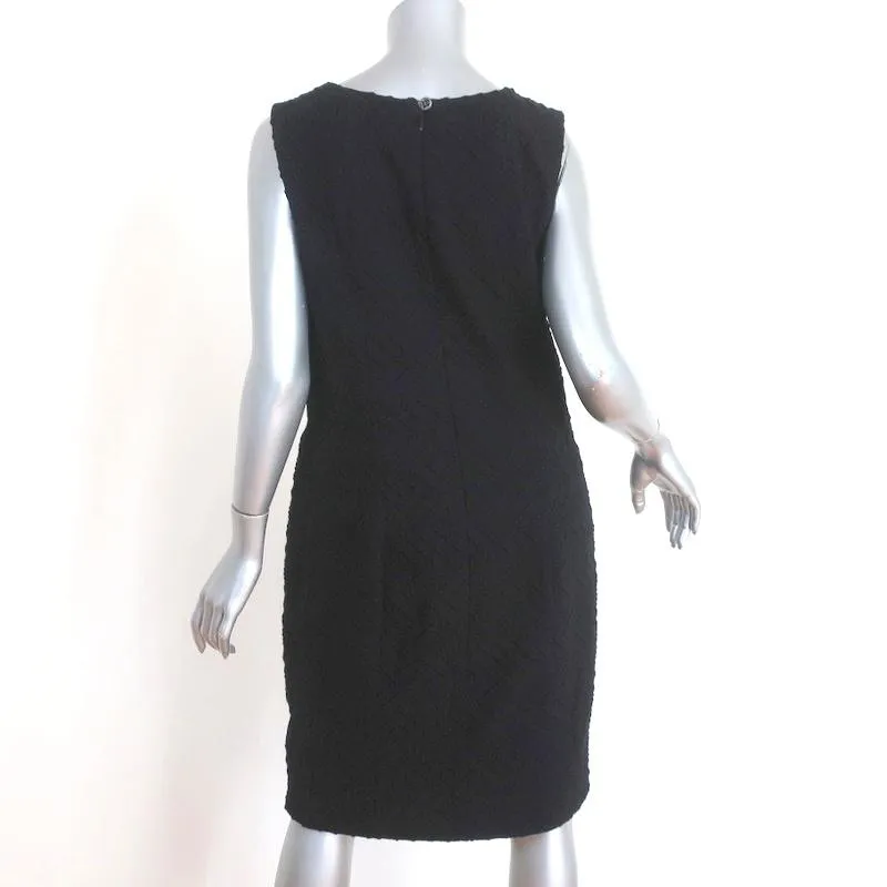 Chanel 09A Dress Black Zig Zag Embroidered Wool Size 42 Sleeveless Shift