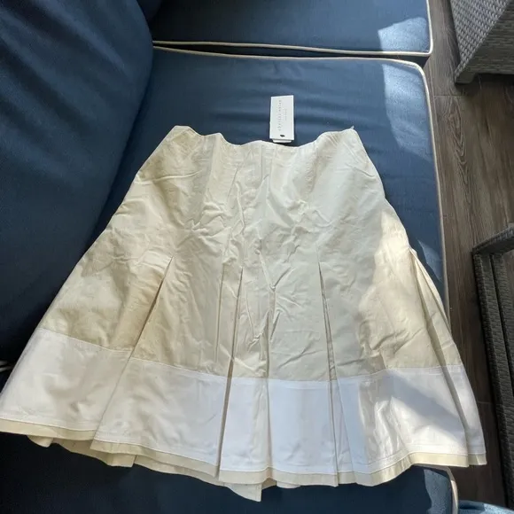 Charles Nolan Pleated Skirt Beige and White Size 10