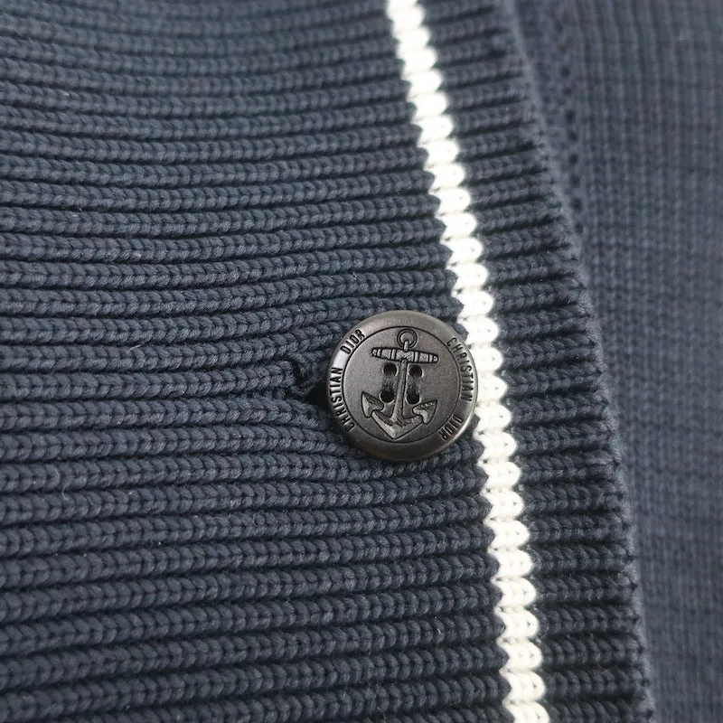 Christian Dior Double Breasted Sweater Jacket Navy Cotton Knit Size 40