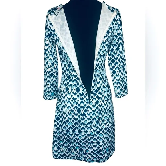 CK BRADLEY NAVY/ WHITE/ AQUA 3/4 SLEEVED SHIFT DRESS SIZE XS