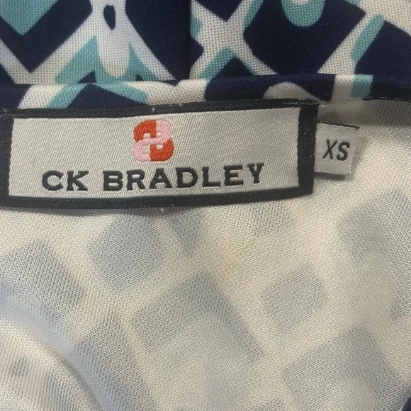 CK BRADLEY NAVY/ WHITE/ AQUA 3/4 SLEEVED SHIFT DRESS SIZE XS