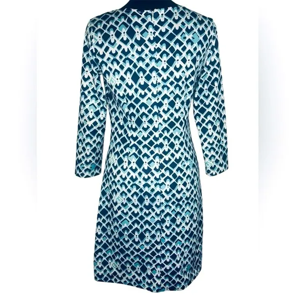 CK BRADLEY NAVY/ WHITE/ AQUA 3/4 SLEEVED SHIFT DRESS SIZE XS