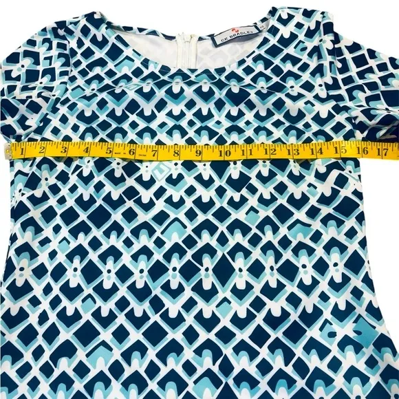 CK BRADLEY NAVY/ WHITE/ AQUA 3/4 SLEEVED SHIFT DRESS SIZE XS