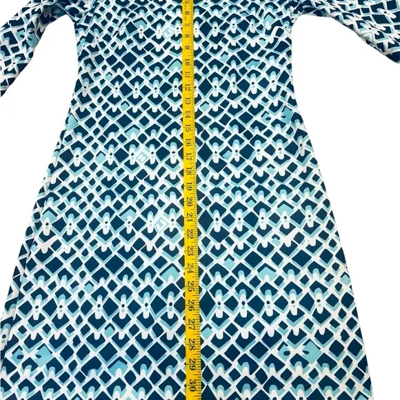CK BRADLEY NAVY/ WHITE/ AQUA 3/4 SLEEVED SHIFT DRESS SIZE XS