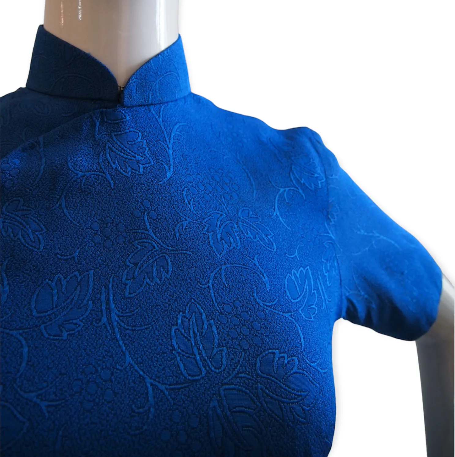 Cobalt Blue Vintage 60s Textured Modern Cheongsam Dress