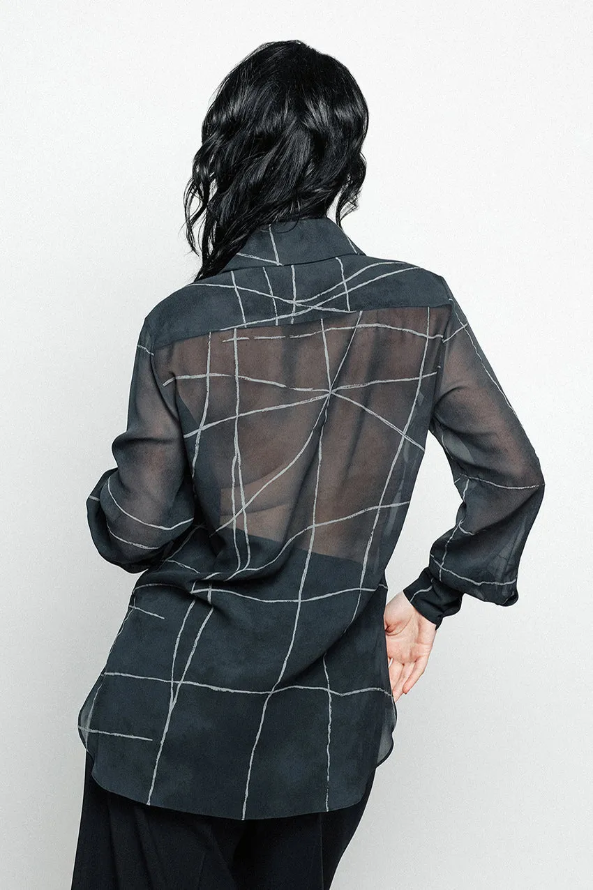 Collared Silk Button-Down Blouse