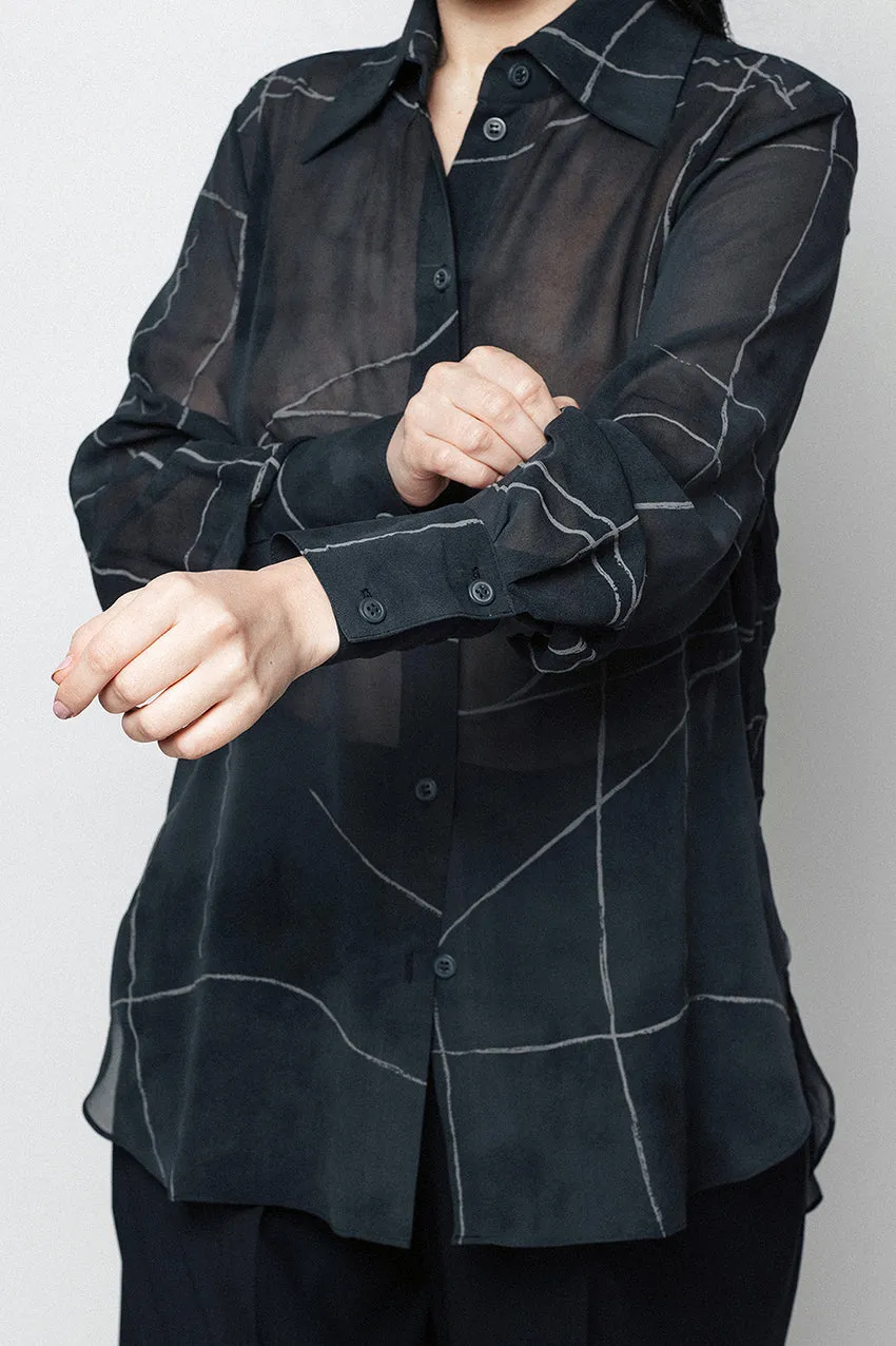 Collared Silk Button-Down Blouse