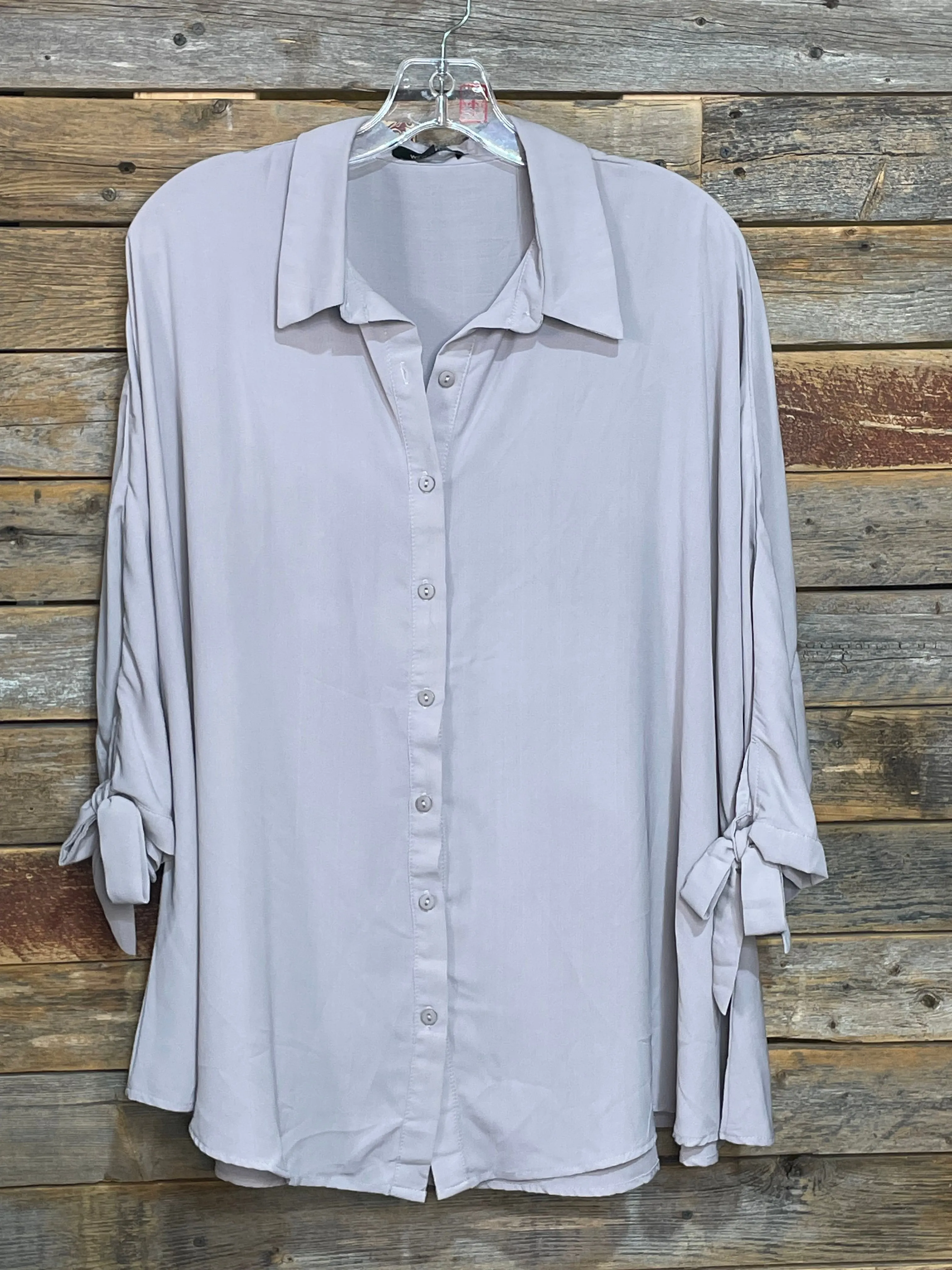 Collared Tie Sleeve Blouse - Grey