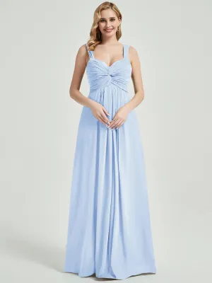 Cornflower Blue Sweetheart Straps A-Line Maxi Chiffon Bridesmaid Dress