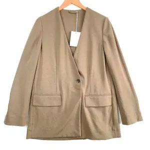 COS Jacket Womens XS Taupe/Brown Oversized Lined Jersey Blazer Collarless