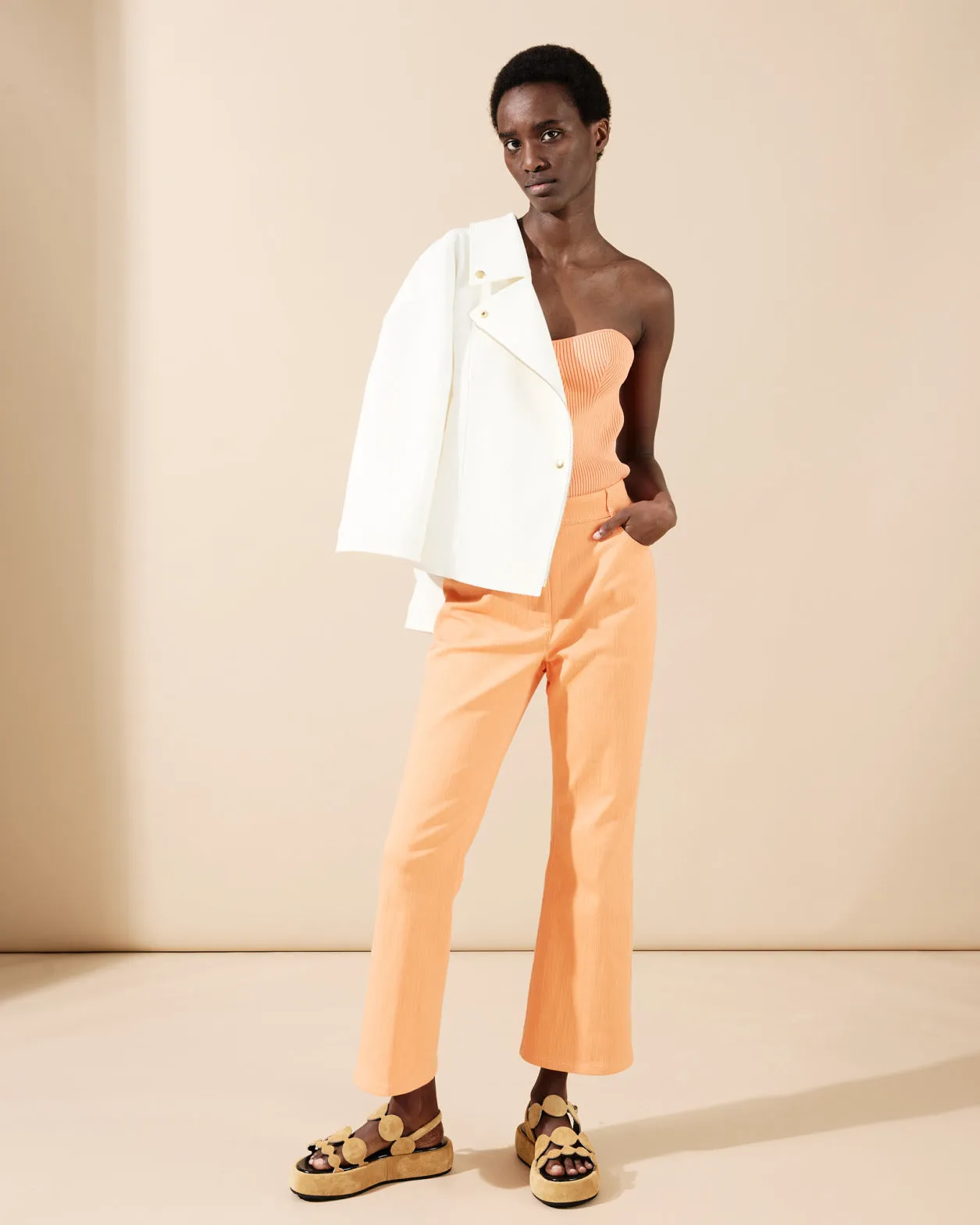 Cropped Bootcut Cotton Denim Pants