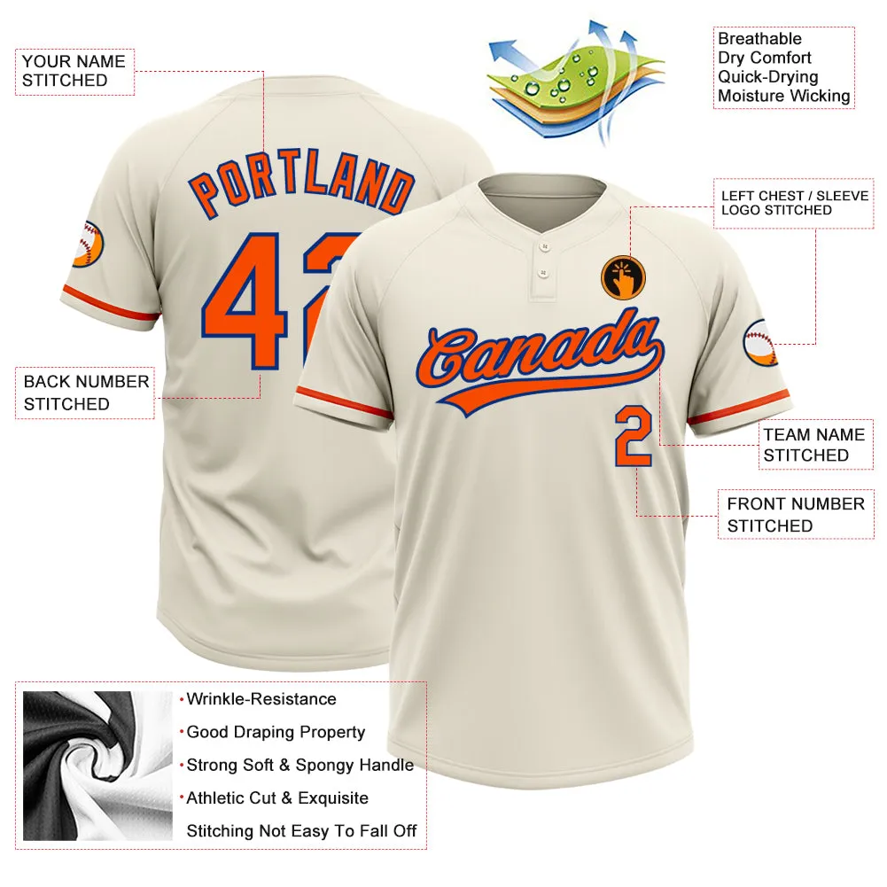 Custom Cream Orange-Royal Two-Button Unisex Softball Jersey