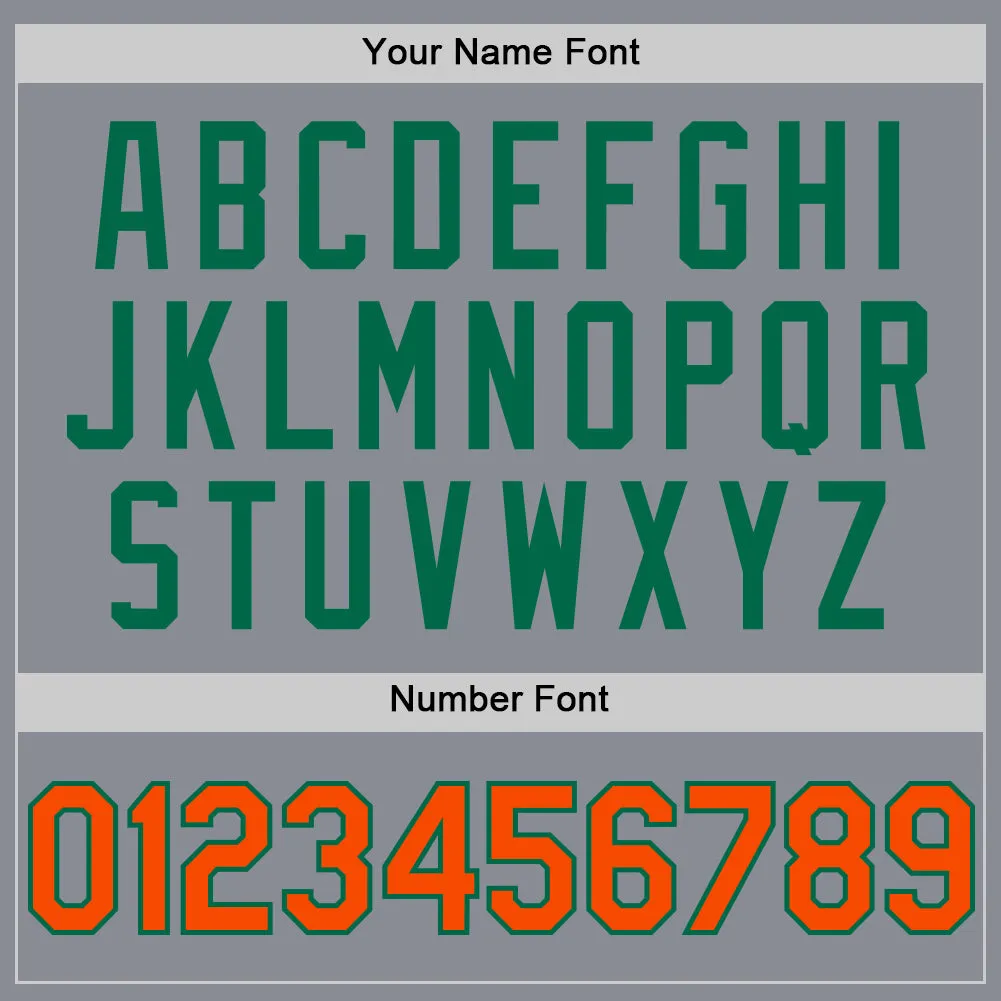 Custom Gray Orange-Kelly Green Bomber Full-Snap Varsity Letterman Two Tone Hoodie Jacket