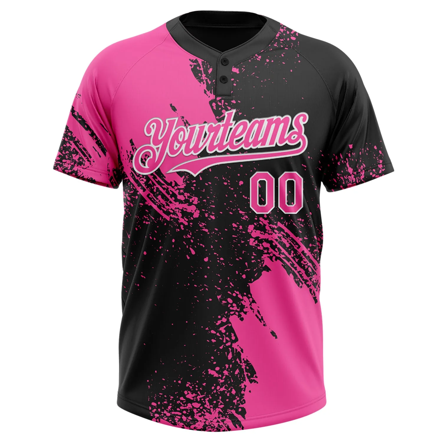Custom Pink Black-White 3D Pattern Abstract Brush Stroke Two-Button Unisex Softball Jersey