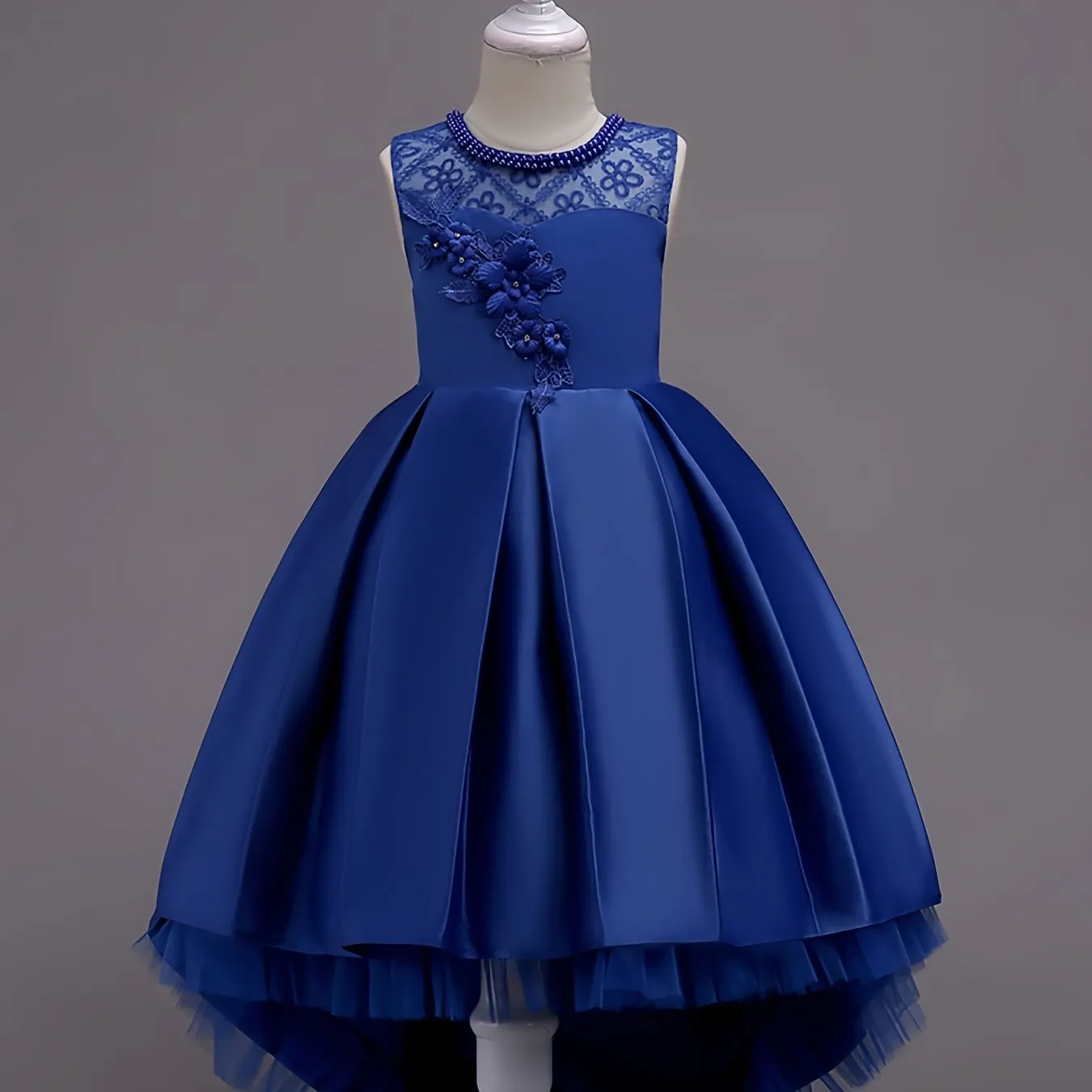 Cute Elegant Stitching Mesh Princess Dress with Flower Embroidery