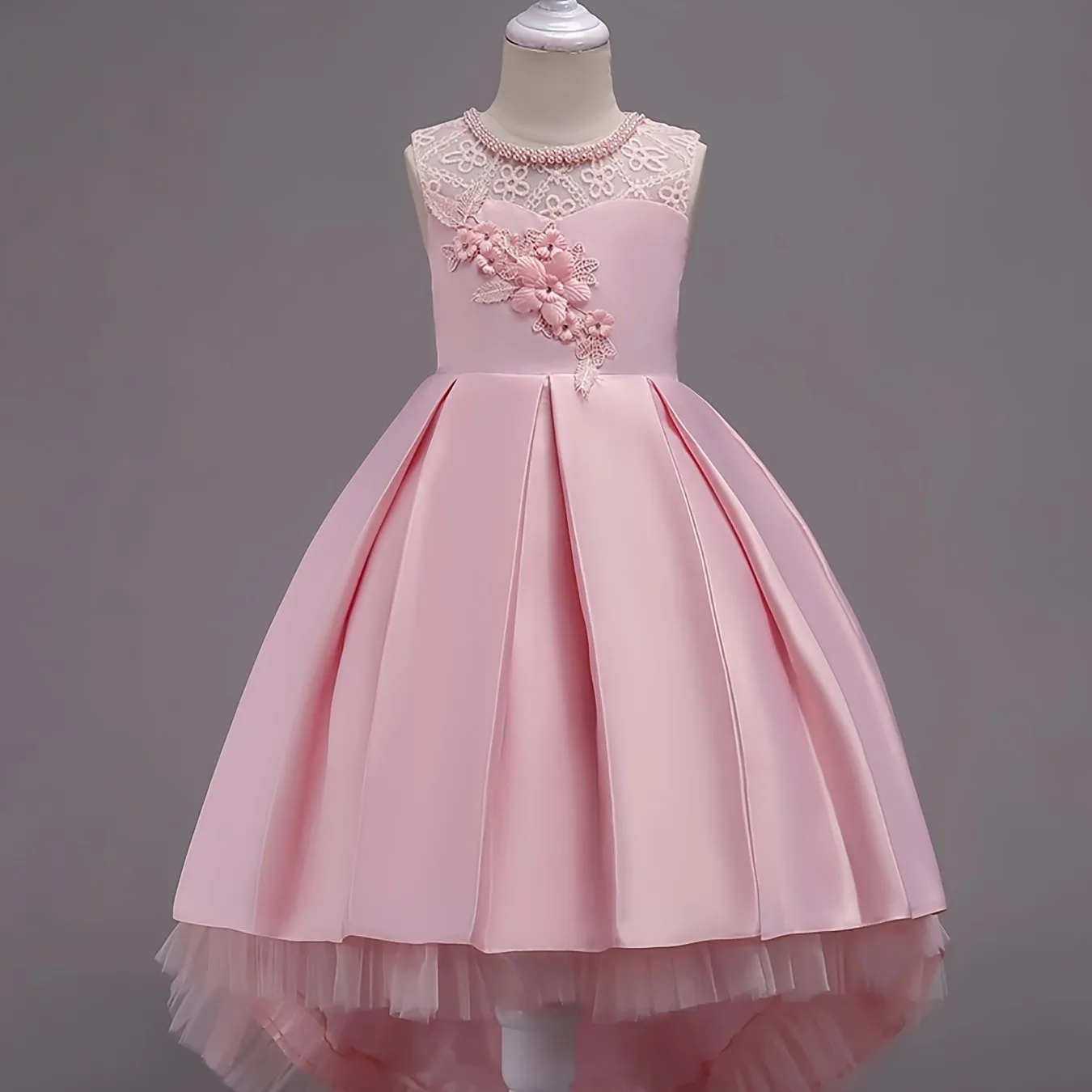 Cute Elegant Stitching Mesh Princess Dress with Flower Embroidery