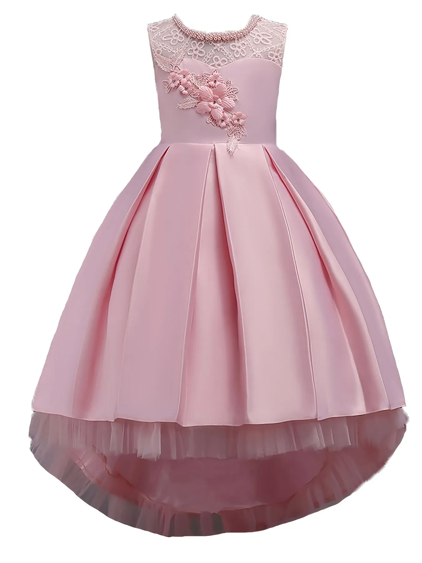 Cute Elegant Stitching Mesh Princess Dress with Flower Embroidery