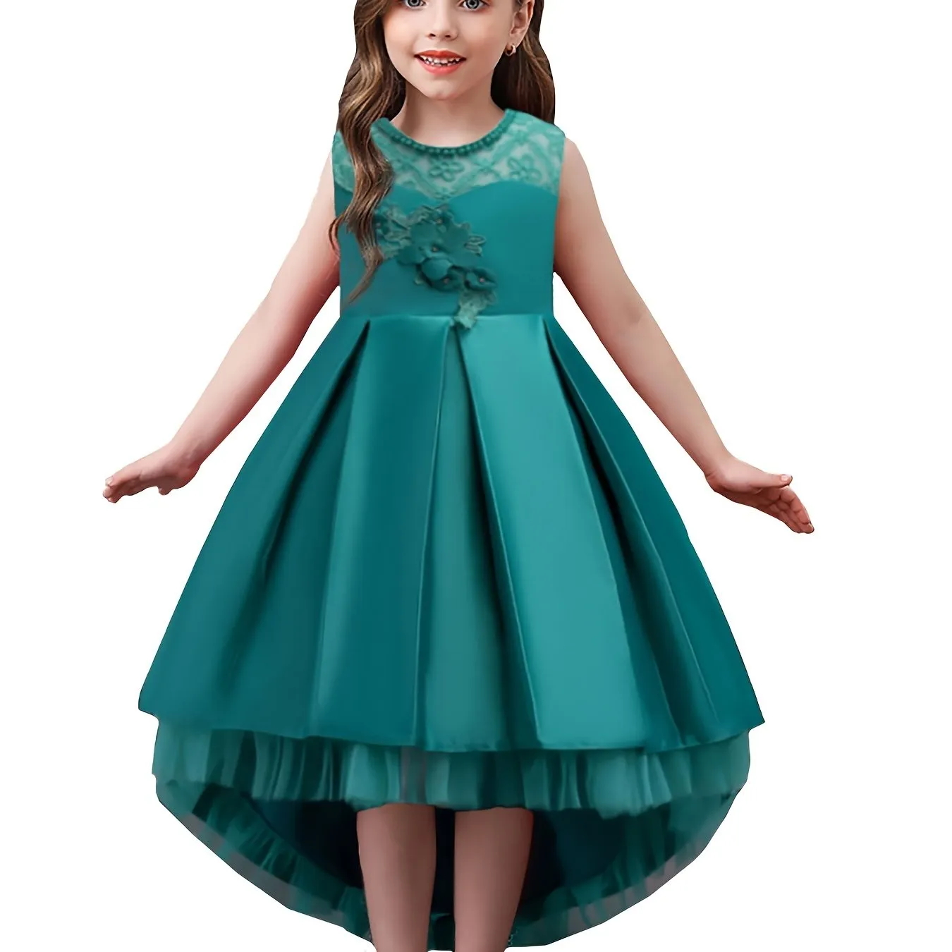 Cute Elegant Stitching Mesh Princess Dress with Flower Embroidery