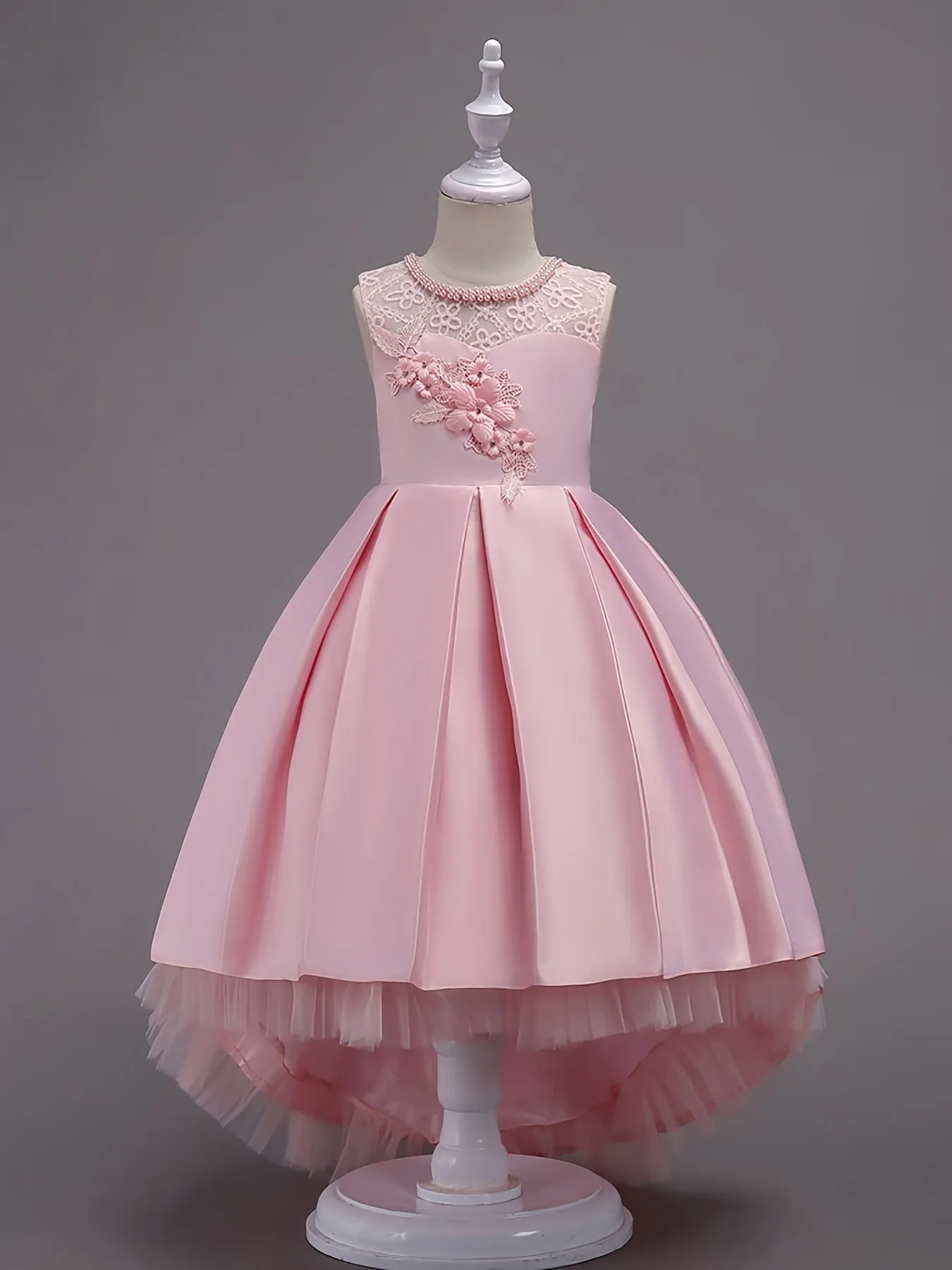 Cute Elegant Stitching Mesh Princess Dress with Flower Embroidery