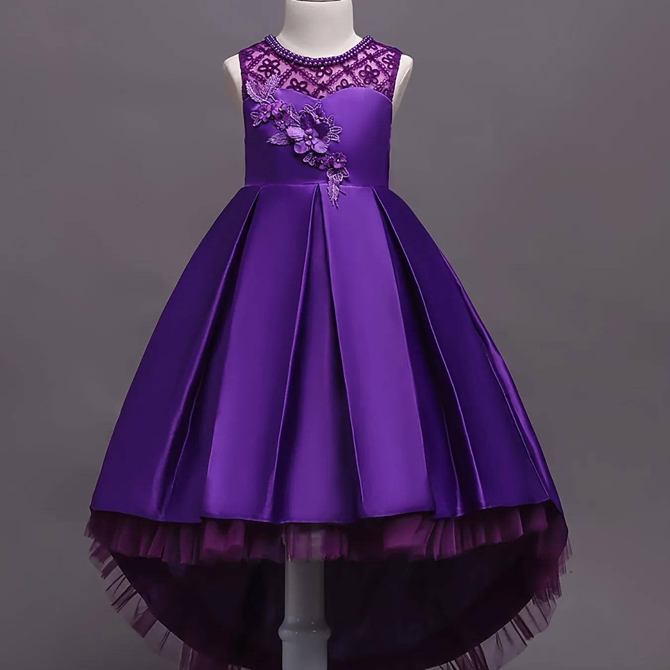 Cute Elegant Stitching Mesh Princess Dress with Flower Embroidery