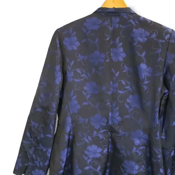 Dana Buchman Silk Black and Blue Floral Patterned 2-Piece Size 14/16