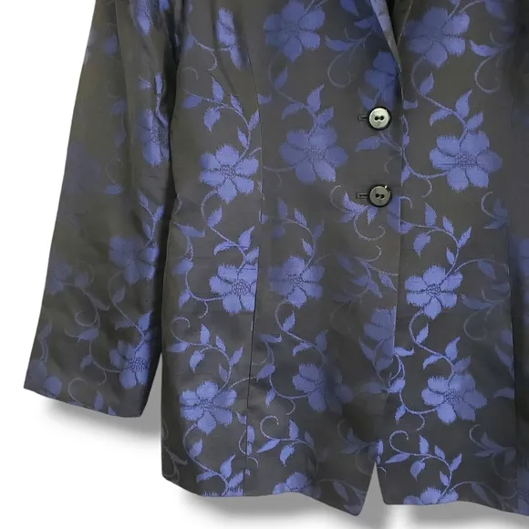 Dana Buchman Silk Black and Blue Floral Patterned 2-Piece Size 14/16