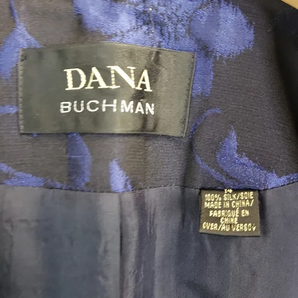 Dana Buchman Silk Black and Blue Floral Patterned 2-Piece Size 14/16
