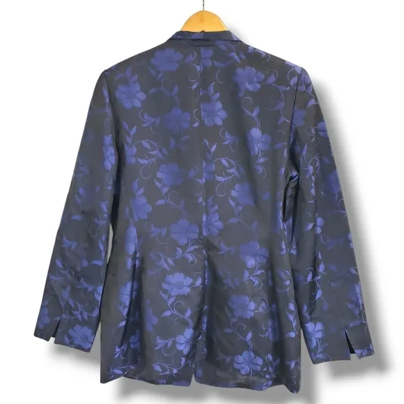 Dana Buchman Silk Black and Blue Floral Patterned 2-Piece Size 14/16