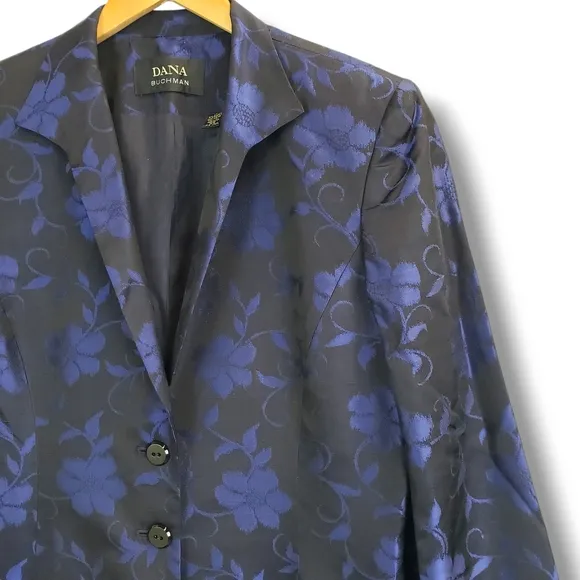 Dana Buchman Silk Black and Blue Floral Patterned 2-Piece Size 14/16