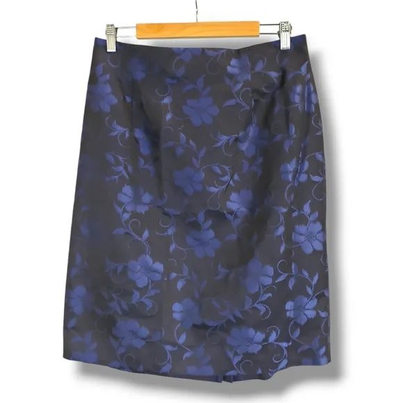 Dana Buchman Silk Black and Blue Floral Patterned 2-Piece Size 14/16