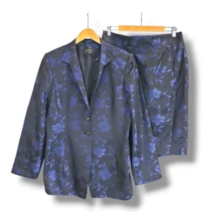 Dana Buchman Silk Black and Blue Floral Patterned 2-Piece Size 14/16