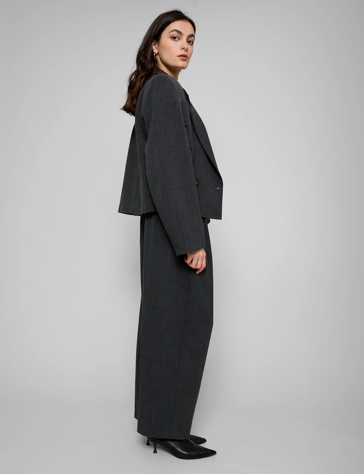 Dani Cropped Boxy Blazer in Charcoal