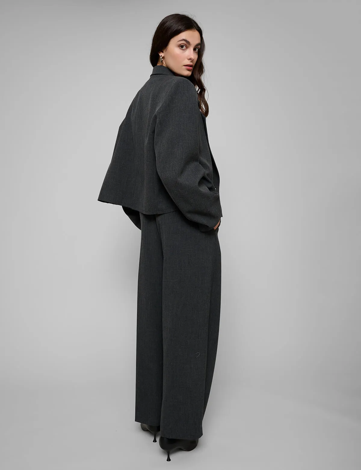 Dani Cropped Boxy Blazer in Charcoal