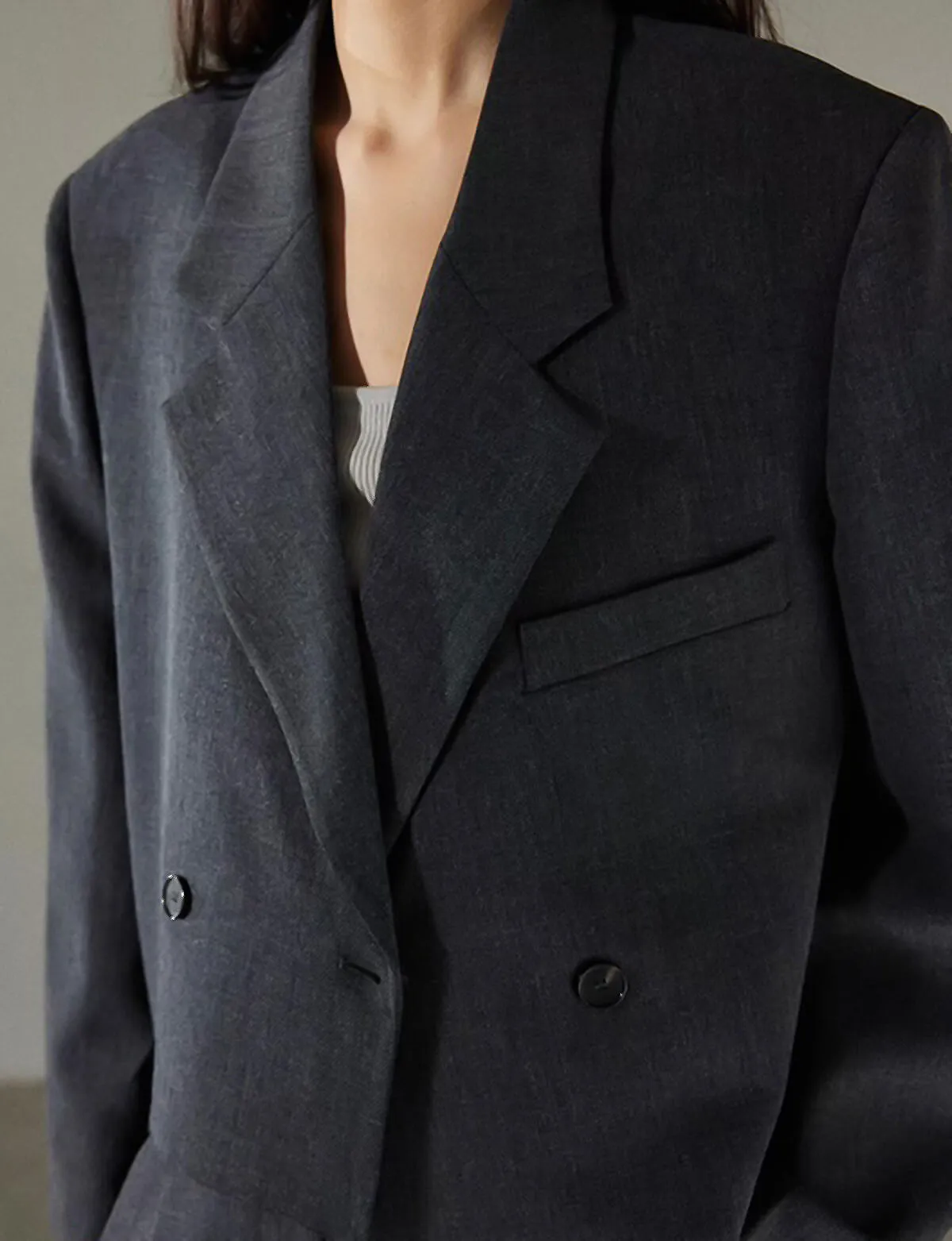 Dani Cropped Boxy Blazer in Charcoal