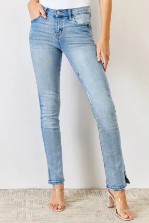 Debbie Kancan Full Size Mid Rise Y2K Slit Bootcut Jeans