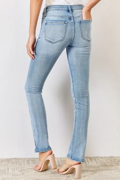 Debbie Kancan Full Size Mid Rise Y2K Slit Bootcut Jeans