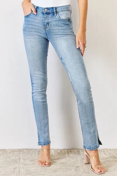 Debbie Kancan Full Size Mid Rise Y2K Slit Bootcut Jeans