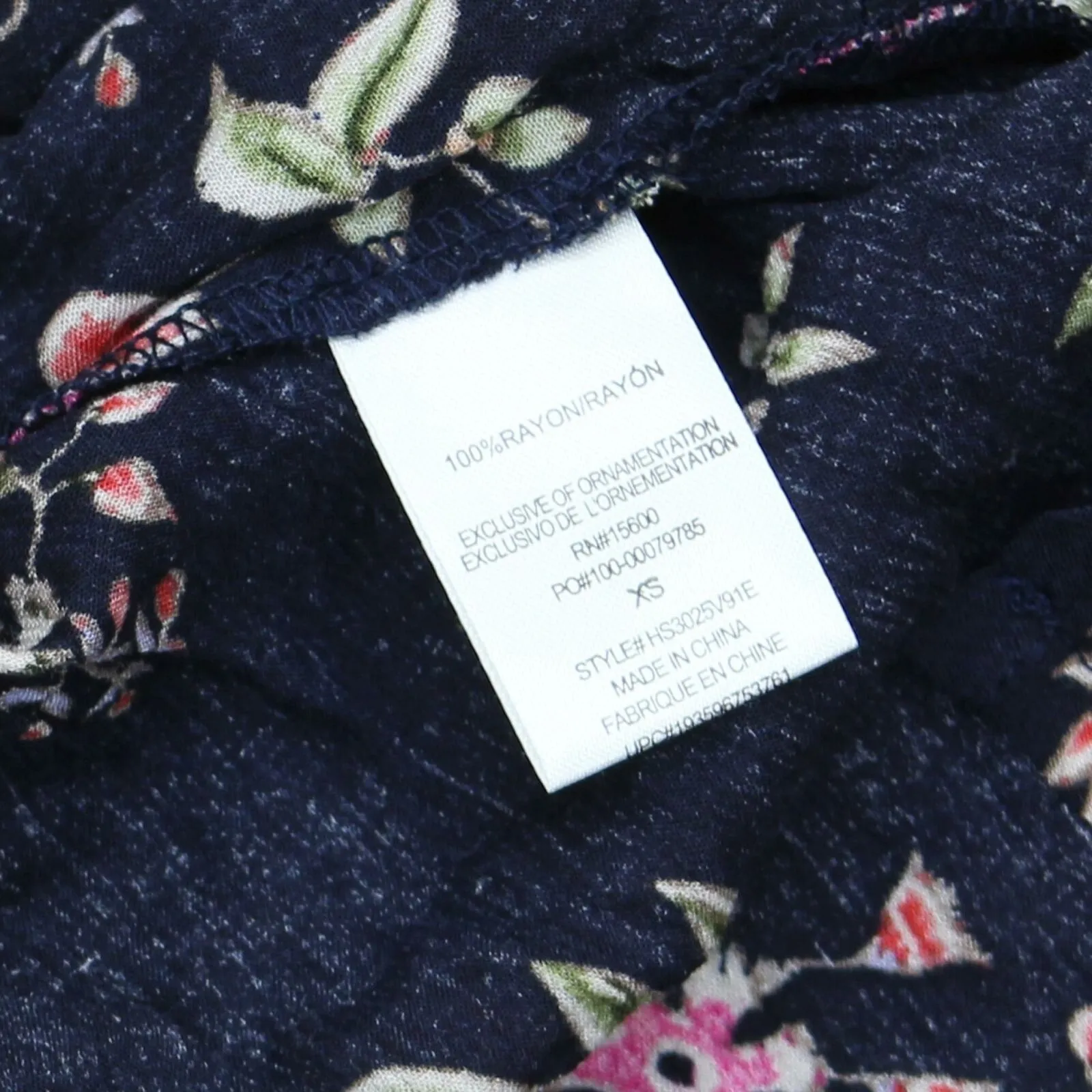 Democracy Floral Smocked Neck Tie Front Top Navy XS
