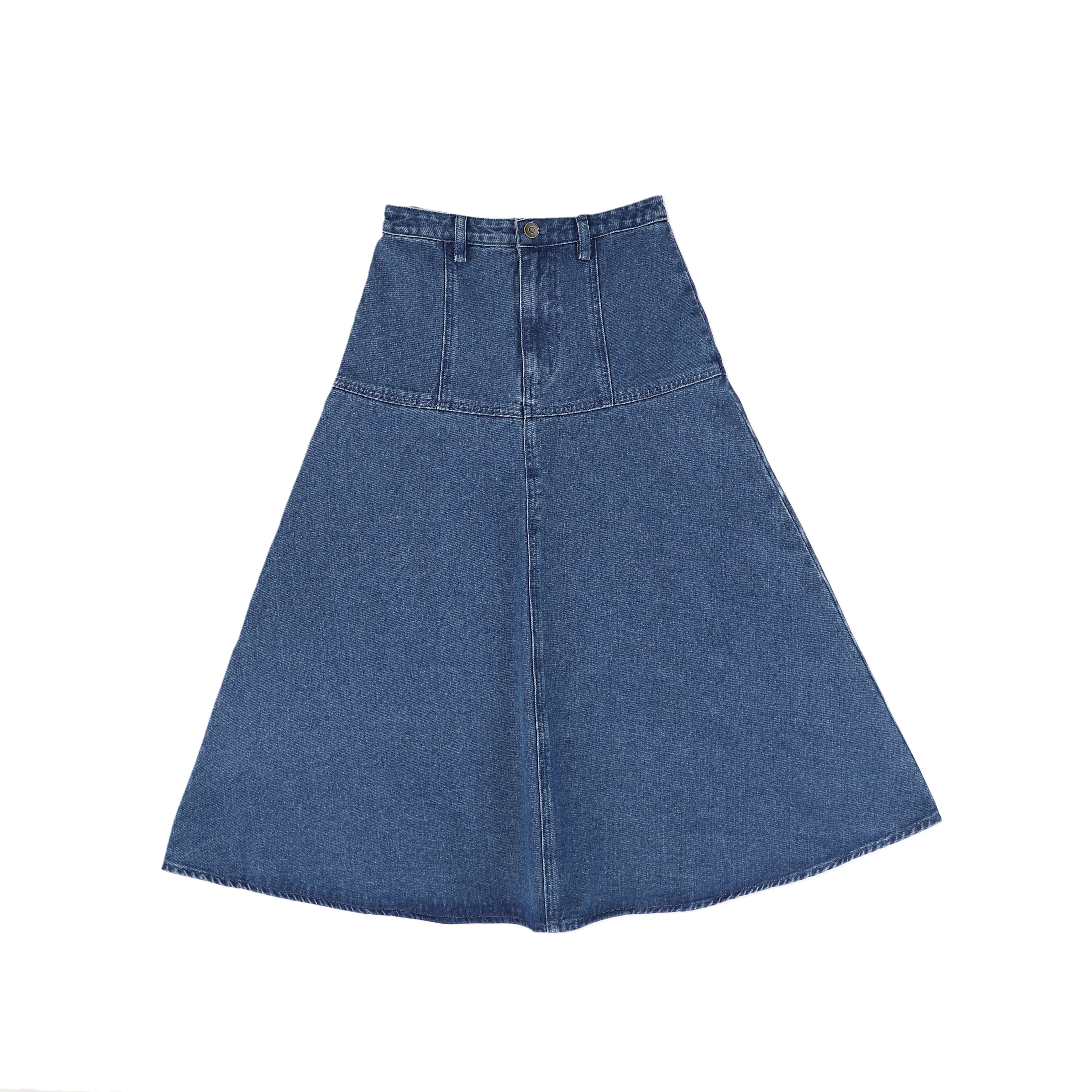 Denim seam fly front midi skirt by Valentina