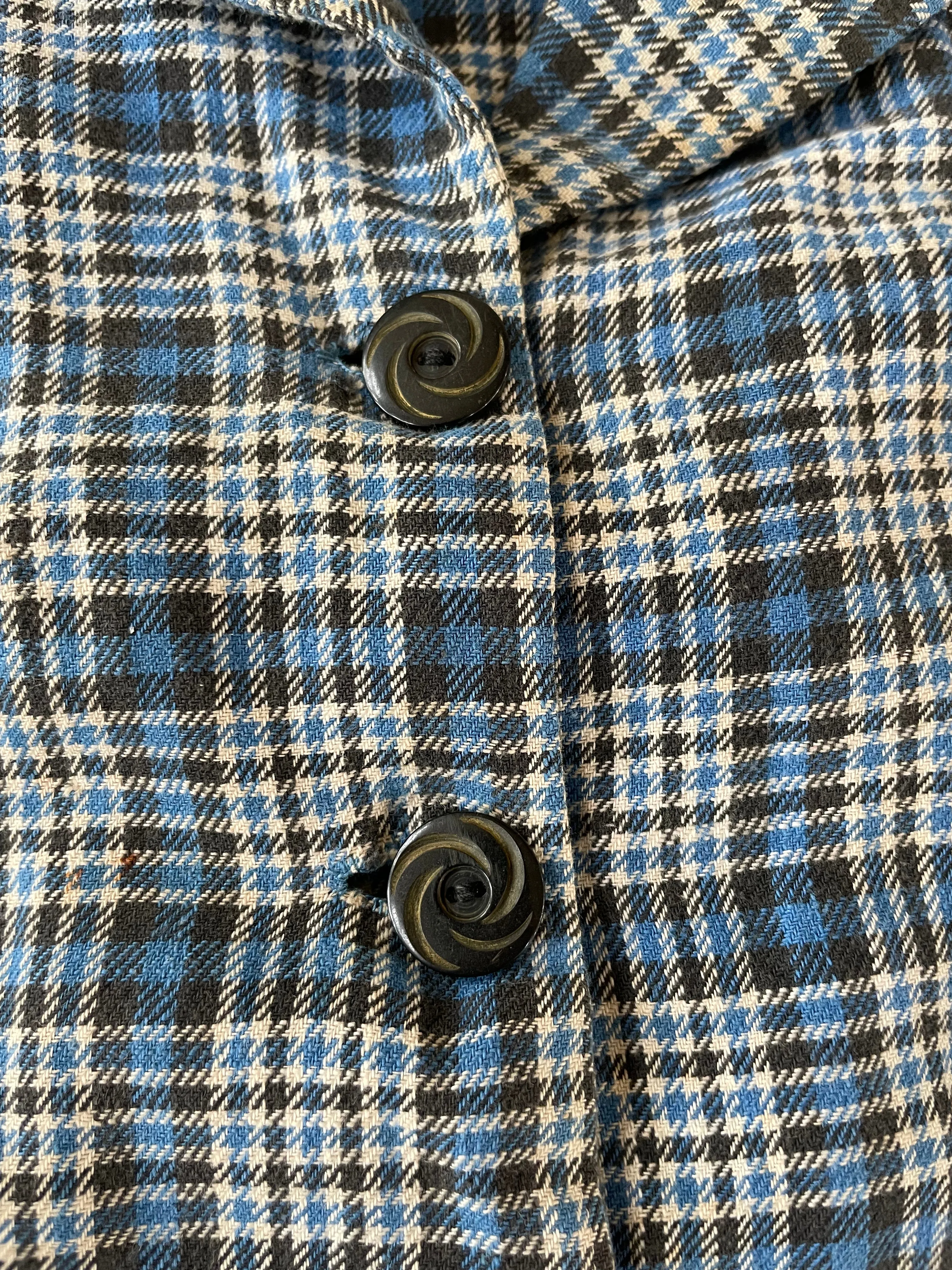 Depression Era Crop Cotton Flannel Plaid Button Down