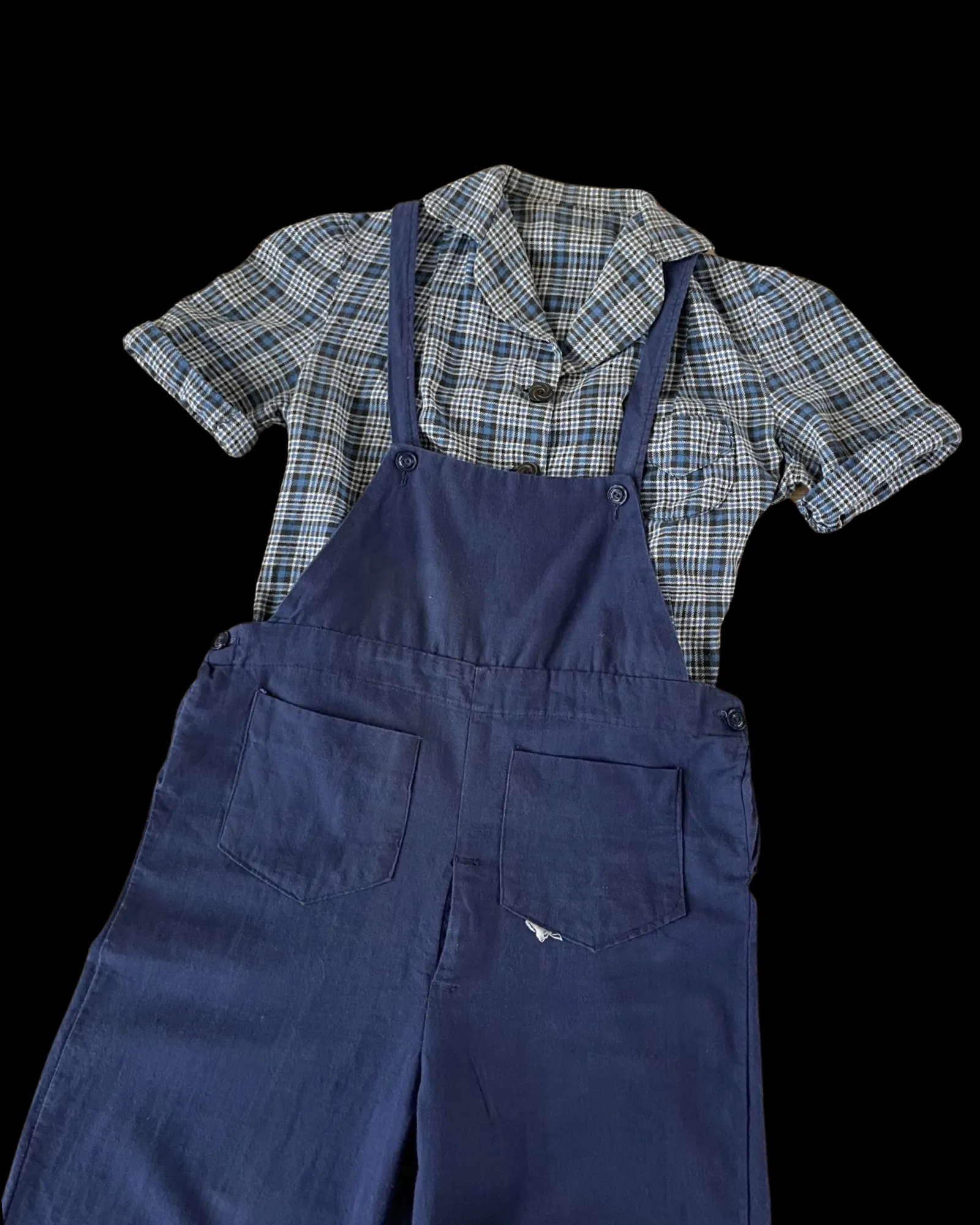 Depression Era Crop Cotton Flannel Plaid Button Down