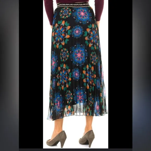 Desigual Midi Pleated chiffon Skirt Elastic Band size US 6