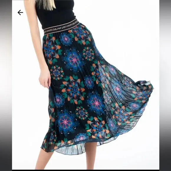 Desigual Midi Pleated chiffon Skirt Elastic Band size US 6