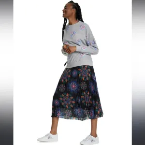 Desigual Midi Pleated chiffon Skirt Elastic Band size US 6