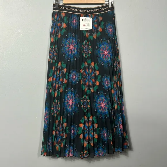 Desigual Midi Pleated chiffon Skirt Elastic Band size US 6